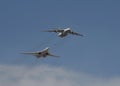 Simulation of refueling in the air of a Tu-160 aircraft from an IL-78 tanker during the Victory Day parade.